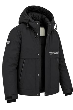 Erkek Siyah Kapüşonlu Kışlık Mont Suya Dayanıklı Fermuarlı Çıtçıtlı Cepli Outdoor Mont