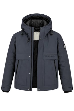 Erkek Lacivert Kapüşonlu Kışlık Mont Suya Dayanıklı Fermuarlı Çıtçıtlı Cepli Outdoor Mont