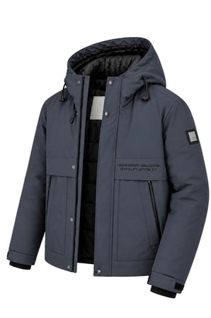 Erkek Lacivert Kapüşonlu Kışlık Mont Suya Dayanıklı Fermuarlı Çıtçıtlı Cepli Outdoor Mont