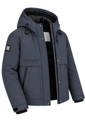 Erkek Lacivert Kapüşonlu Kışlık Mont Suya Dayanıklı Fermuarlı Çıtçıtlı Cepli Outdoor Mont