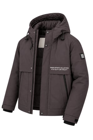 Erkek Gri Kapüşonlu Kışlık Mont Suya Dayanıklı Fermuarlı Çıtçıtlı Cepli Outdoor Mont