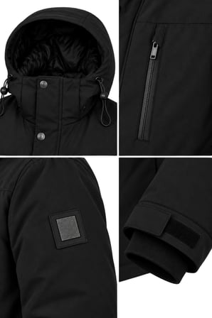 Erkek Siyah Kapüşonlu Kışlık Softshell Suya Dayanıklı Fermuarlı Cepli Outdoor Mont