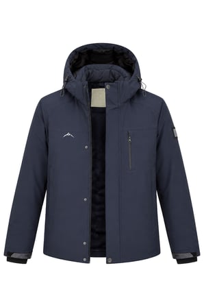 Erkek Lacivert Kapüşonlu Kışlık Softshell Suya Dayanıklı Fermuarlı Cepli Outdoor Mont