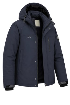 Erkek Lacivert Kapüşonlu Kışlık Softshell Suya Dayanıklı Fermuarlı Cepli Outdoor Mont