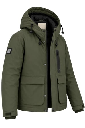 Erkek Yeşil Kışlık Mont Kapüşonlu Suya Dayanıklı Fermuarlı Çok Cepli Outdoor Mont&Kaban