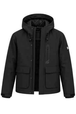 Erkek Siyah Kışlık Mont Kapüşonlu Suya Dayanıklı Fermuarlı Çok Cepli Outdoor Mont&Kaban