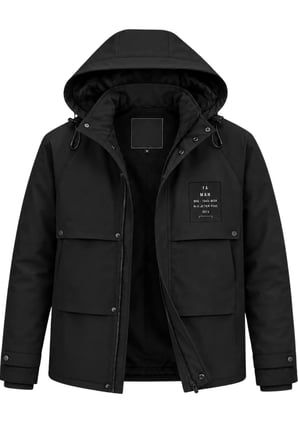 Erkek Siyah Kapüşonlu Kışlık Mont Suya Dayanıklı Çok Cepli Outdoor Mont&Kaban