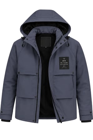 Erkek Lacivert Kapüşonlu Kışlık Mont Suya Dayanıklı Çok Cepli Outdoor Mont&Kaban
