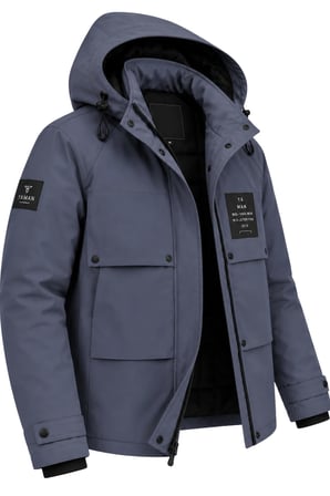 Erkek Lacivert Kapüşonlu Kışlık Mont Suya Dayanıklı Çok Cepli Outdoor Mont&Kaban