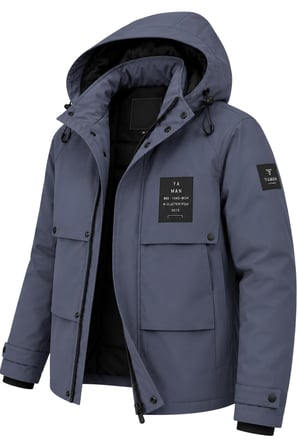 Erkek Lacivert Kapüşonlu Kışlık Mont Suya Dayanıklı Çok Cepli Outdoor Mont&Kaban