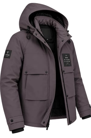 Erkek Gri Kapüşonlu Kışlık Mont Suya Dayanıklı Çok Cepli Outdoor Mont&Kaban