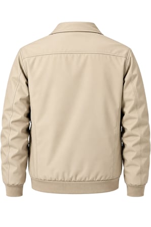 Erkek Açık Krem Harrington Ceket – Üçgen Armalı, Ekose Astarlı, Ribanalı, Fermuarlı Premium Mont