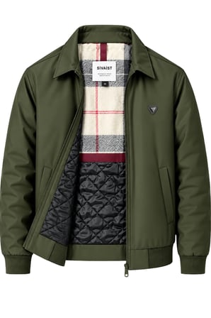 Erkek Yeşil Harrington Ceket – Üçgen Armalı, Ekose Astarlı, Ribanalı, Fermuarlı Premium Mont
