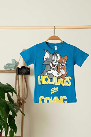 Tom ve Jerry Holidays Yazı Baskılı Erkek Çocuk Tişört 