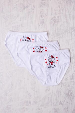 Gümüş 3'lü Kız Çocuk Hello Kitty Desenli Slip Külot