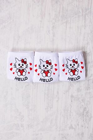 Gümüş 3'lü Kız Çocuk Hello Kitty Desenli Slip Külot