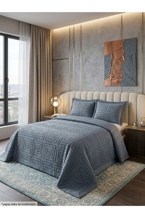 Premium Kabartma Dokulu Royal Model Çift Kişilik Yatak Örtüsü – 2 Adet Yastık Kılıfı Dahil 250 x 260