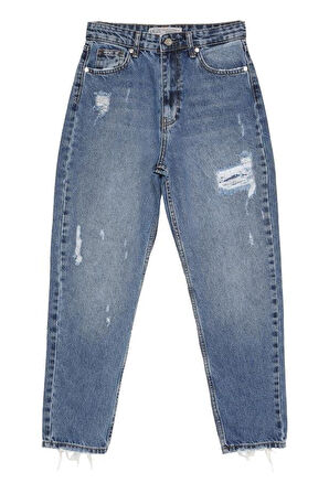 Yırtık Detaylı Denim Pantolon Mavi