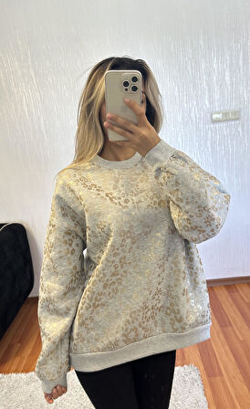 Leopar Desenli Sweatshirt Gold