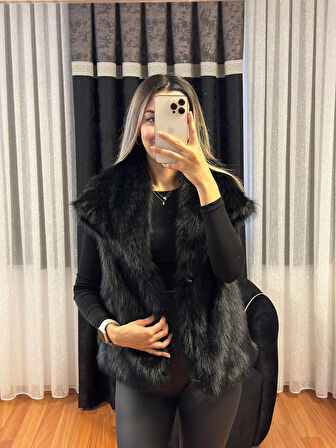 Lolita Kürk Yelek Siyah