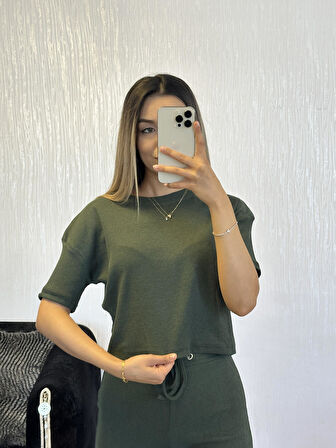 Fitilli Esnek Kumaş Basic Takım Haki