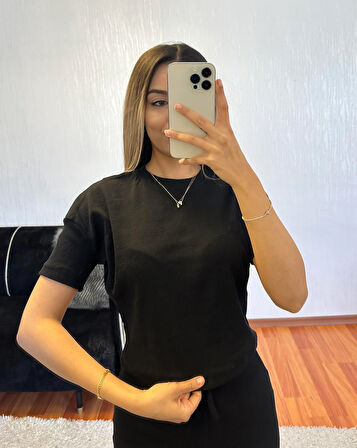 Fitilli Esnek Kumaş Basic Takım Siyah