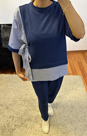 Mavi Baglama Detay Oversize Takım