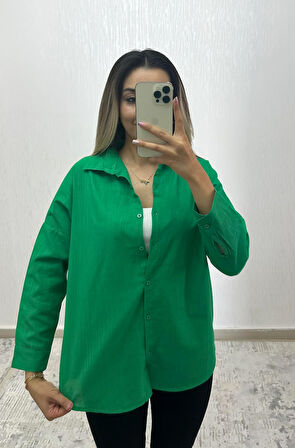 Keten Oversize Gömlek Yeşil