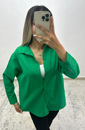 Keten Oversize Gömlek Yeşil
