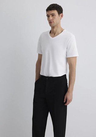 Mavi V Yaka Erkek T-Shirt M065586-620