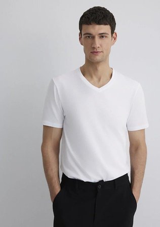 Mavi V Yaka Erkek T-Shirt M065586-620
