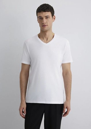 Mavi V Yaka Erkek T-Shirt M065586-620