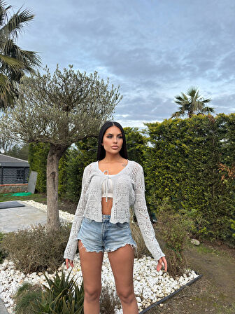 KADIN GRİ ÖNÜ BAĞLAMALI MEVSİMLİK TRİKO BOLERO HIRKA