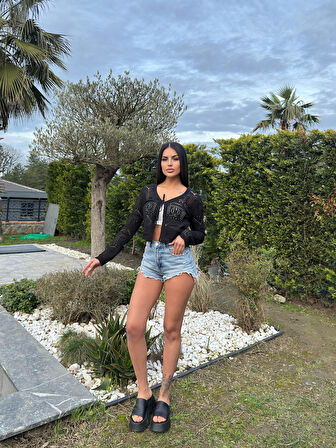 KADIN SİYAH ÖNÜ BAĞLAMALI MEVSİMLİK TRİKO BOLERO HIRKA