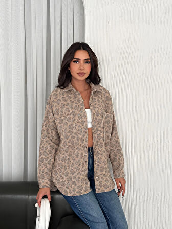 KADIN KREM LEOPAR DESENLİ GÖMLEK