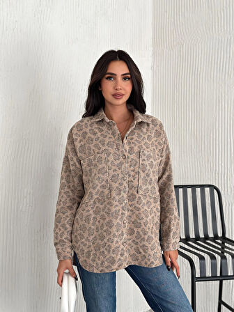 KADIN KREM LEOPAR DESENLİ GÖMLEK