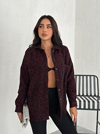 KADIN BORDO LEOPAR DESENLİ GÖMLEK