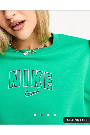 Sportswear Phoenix Fleece Oversized Cropped Crew Printed Kadın Sweatshirt NDDSPORT