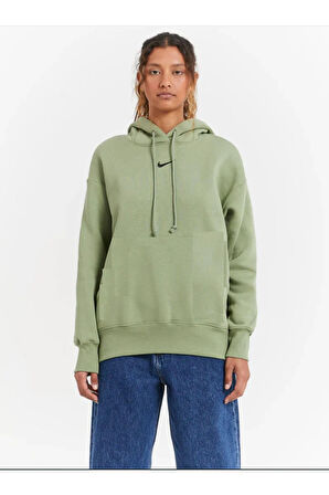 Sportswear Phoenix Fleece Oversize Kesim Haki cepsiz Kadın Sweatshirt