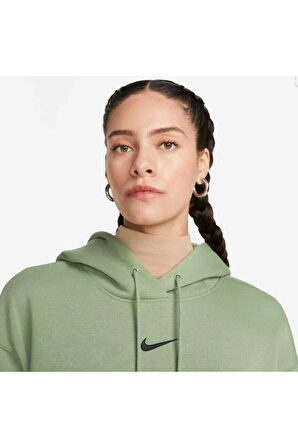Sportswear Phoenix Fleece Oversize Kesim Haki cepsiz Kadın Sweatshirt