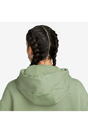 Sportswear Phoenix Fleece Oversize Kesim Haki cepsiz Kadın Sweatshirt