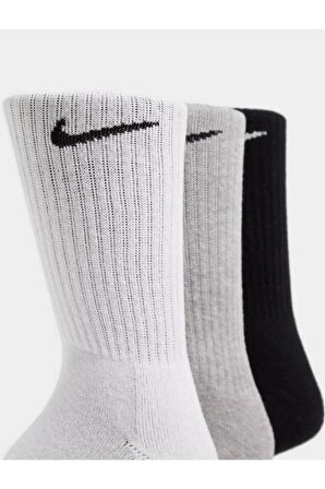 Dri Fit 3 Pack Cotton Crew Socks 3 Lü Pamuklu Spor Çorap Beyaz Gri Siyah