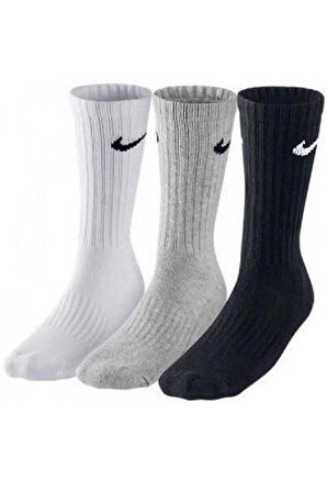 Dri Fit 3 Pack Cotton Crew Socks 3 Lü Pamuklu Spor Çorap Beyaz Gri Siyah