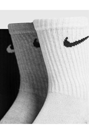 Dri Fit 3 Pack Cotton Crew Socks 3 Lü Pamuklu Spor Çorap Beyaz Gri Siyah