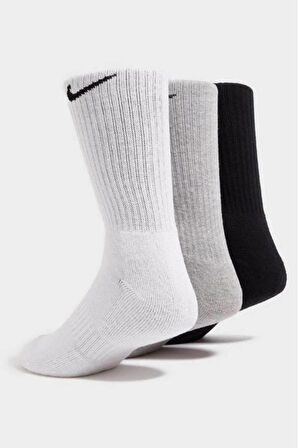 Dri Fit 3 Pack Cotton Crew Socks 3 Lü Pamuklu Spor Çorap Beyaz Gri Siyah