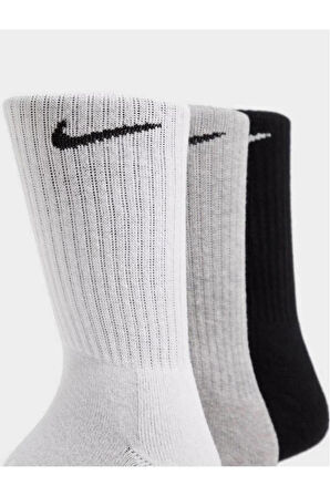 Dri Fit 3 Pack Cotton Crew Socks 3 Lü Pamuklu Spor Çorap Beyaz Gri Siyah