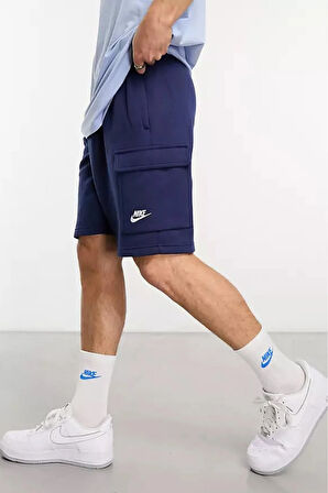 Sportswear Clup Fleece Erkek Lacivert Kargo Cepli Şort