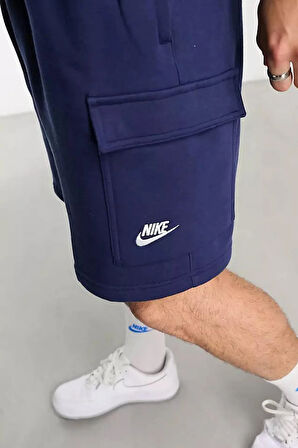 Sportswear Clup Fleece Erkek Lacivert Kargo Cepli Şort