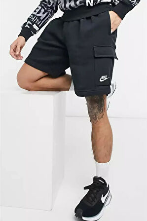 Sportswear Club Fleece Erkek Siyah Kargo Cepli Şort