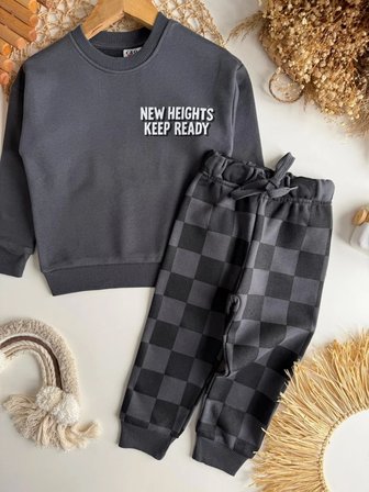 Erkek Çocuk Sweatshirt ve Damalı Eşofman Takım Siyah